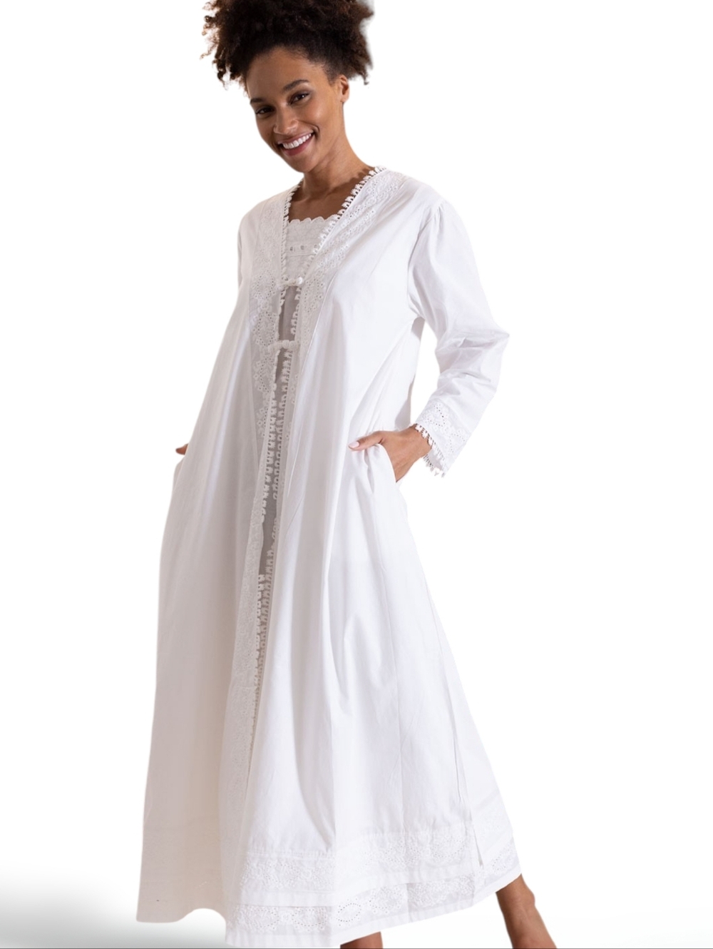 The 1 For U Rosalind Cotton Housecoat Robe White XL Embroidered